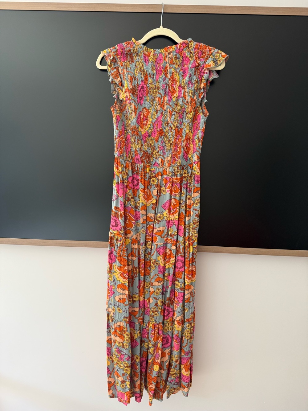Floral Smocked Midi Dress in Pink & Orange - Picture 2 of 3